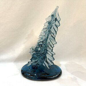 Hand Blown Cedar Point Blue Glass Christmas Tree Pine Tree 8.5" Signed